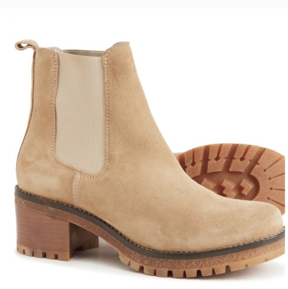 Cruza tendencia leather  suede chelsea tan  ankle chunky heel boots